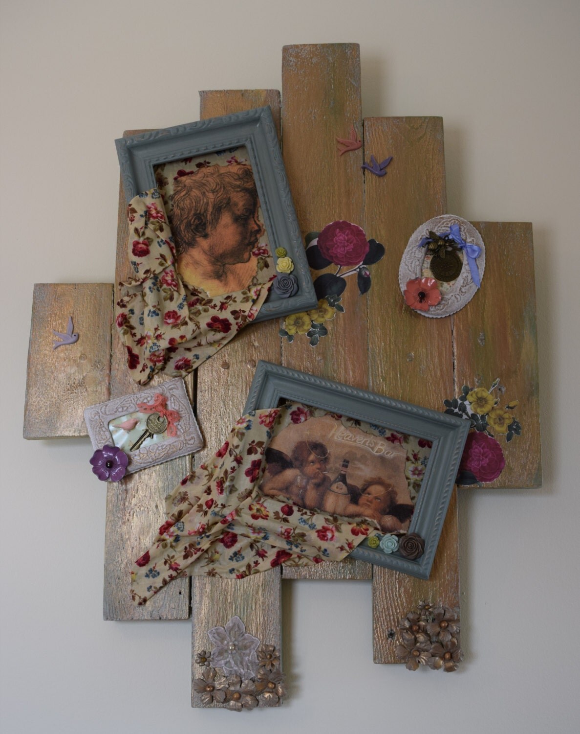 Mixed media collage wall art pallet wood art by OneofaKindOOAK