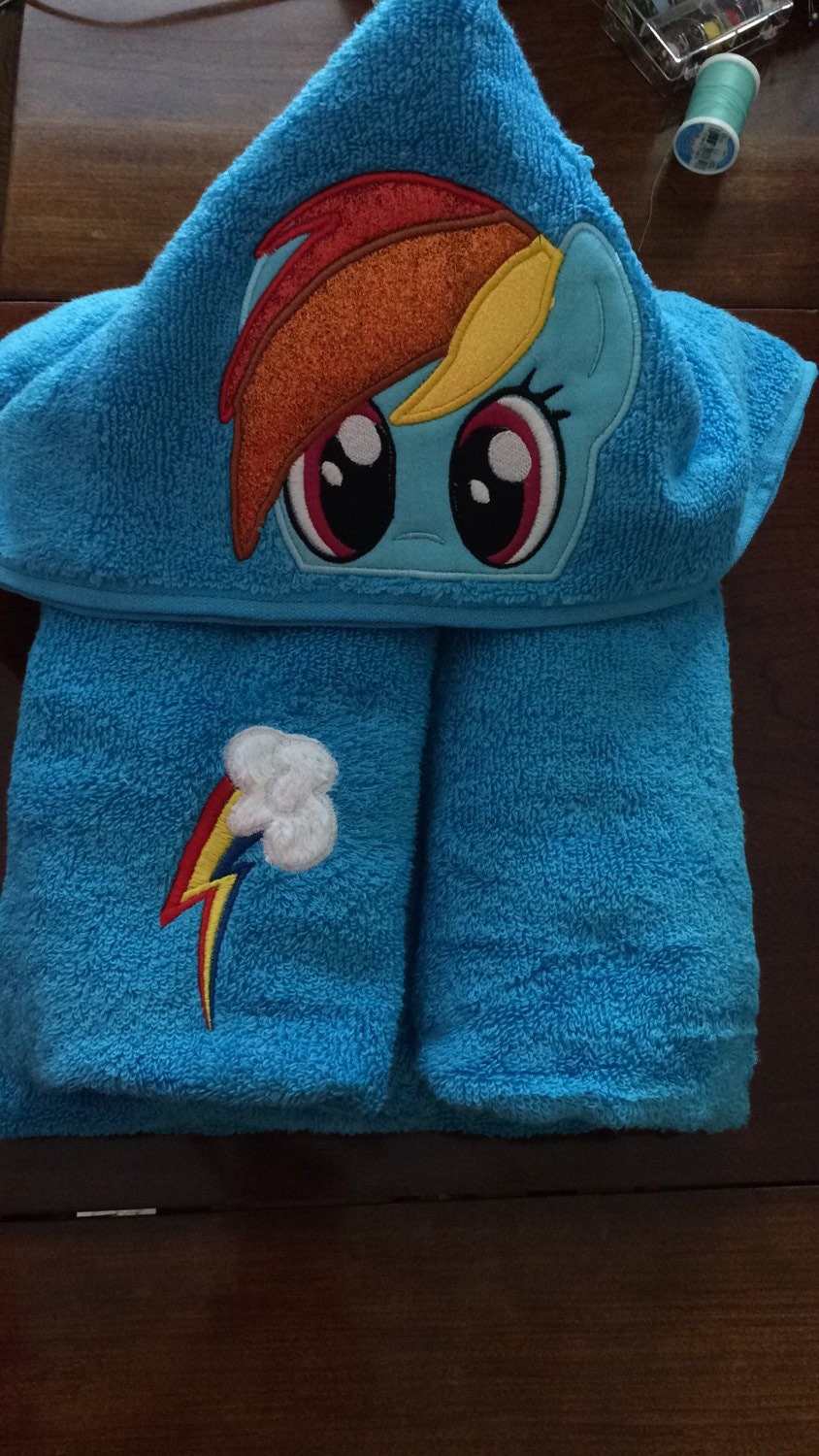 Rainbow dash hooded towel. This is a full size by AinsleysDesigns