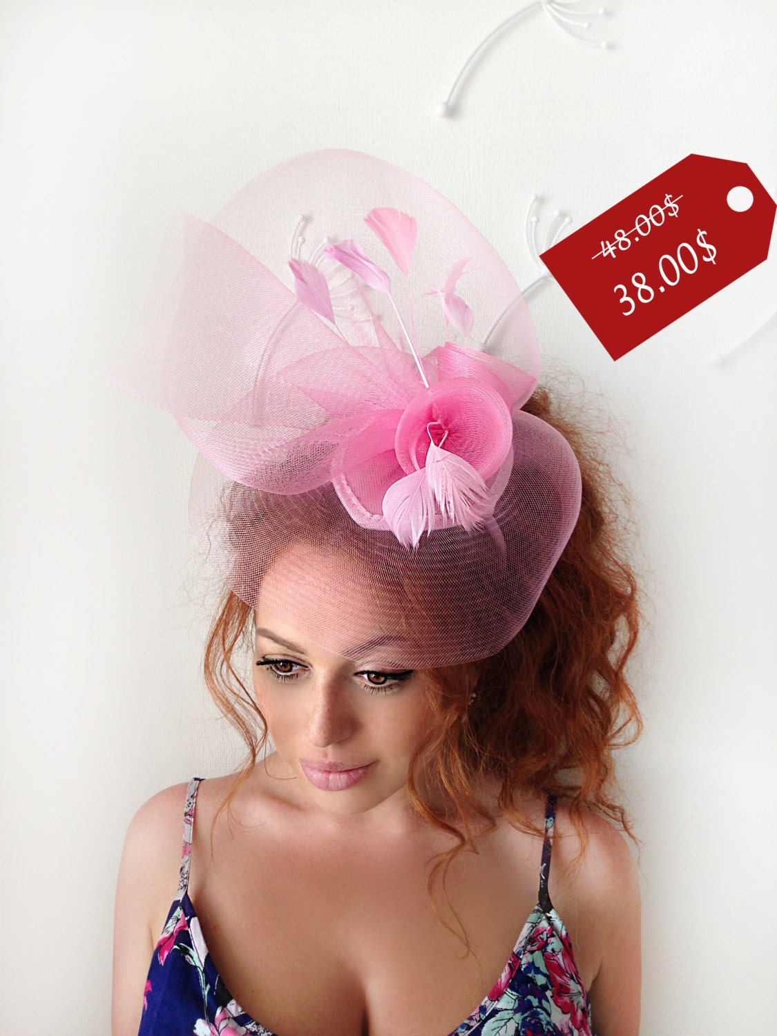 Pink Fascinator Pink rose Couture British Hat