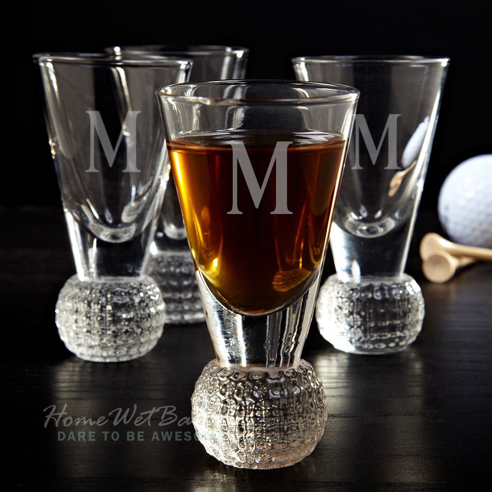 Dimpled Golf Ball Personalized Shot Glass Set of 4