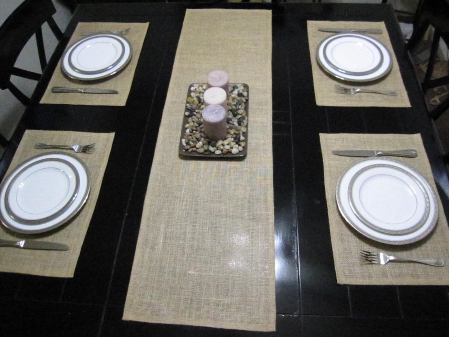 Burlap Table Runner and placemats set of 8 Natural Jute