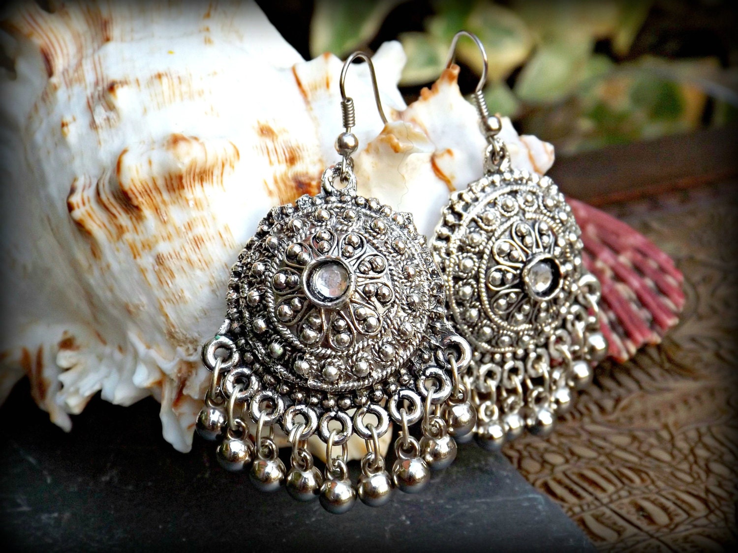 Tribal Dangle Earrings Silver Ethnic Dangle Earrings by Ohmdevine