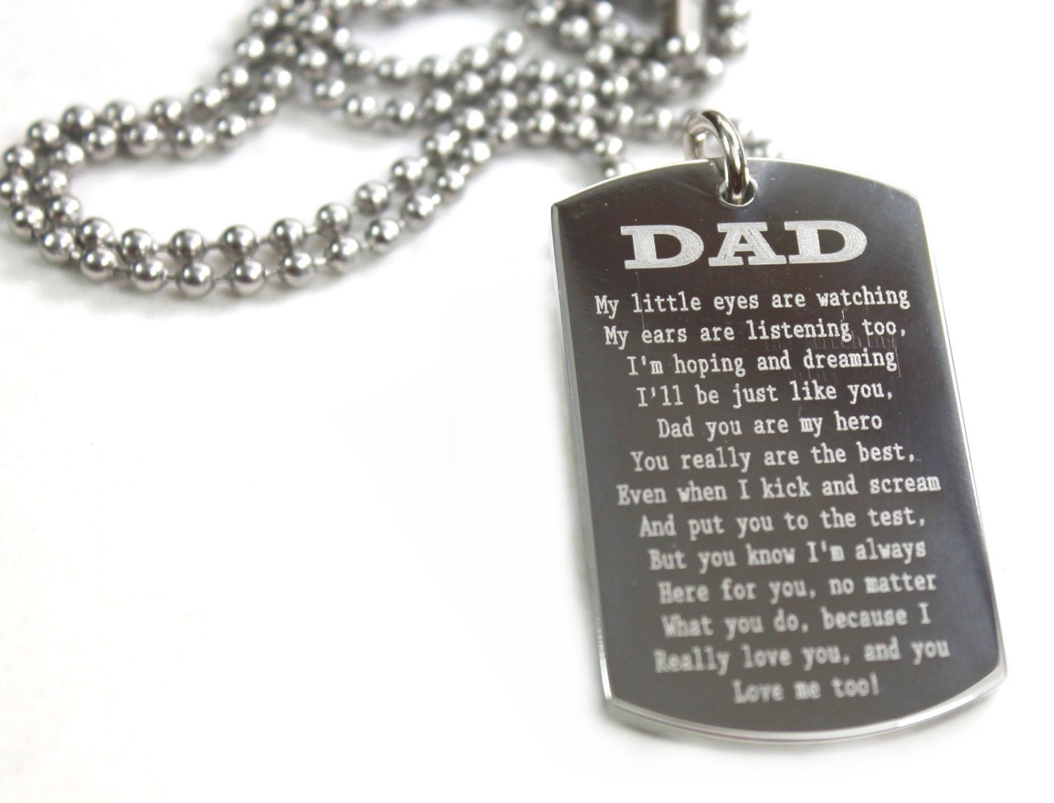 Dad Message Engrave Dog Tag Necklace Pendant Stainless Steel