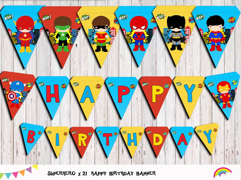 Superhero Birthday Banner Printable Superhero Bunting Party