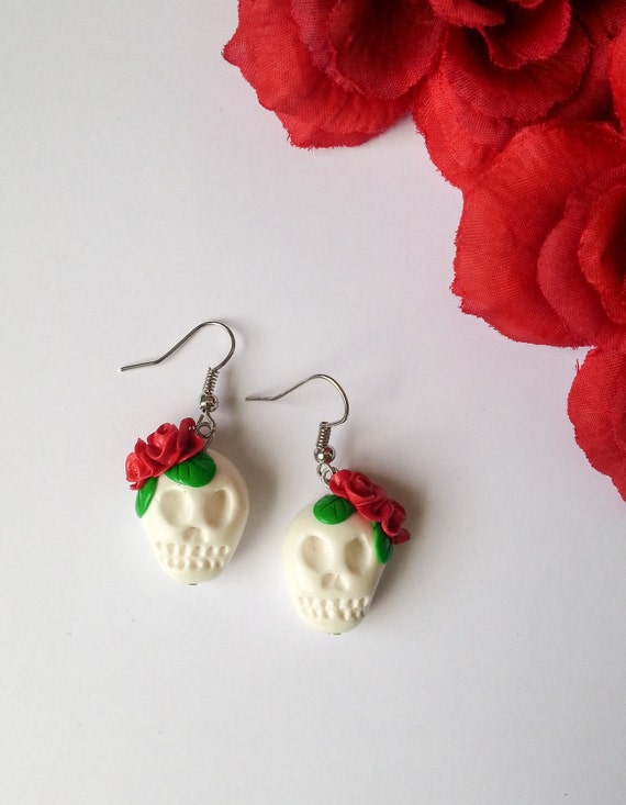 Handmade Sugar Skull Polymer Clay Earrings Rosie By Deadmamas 2670