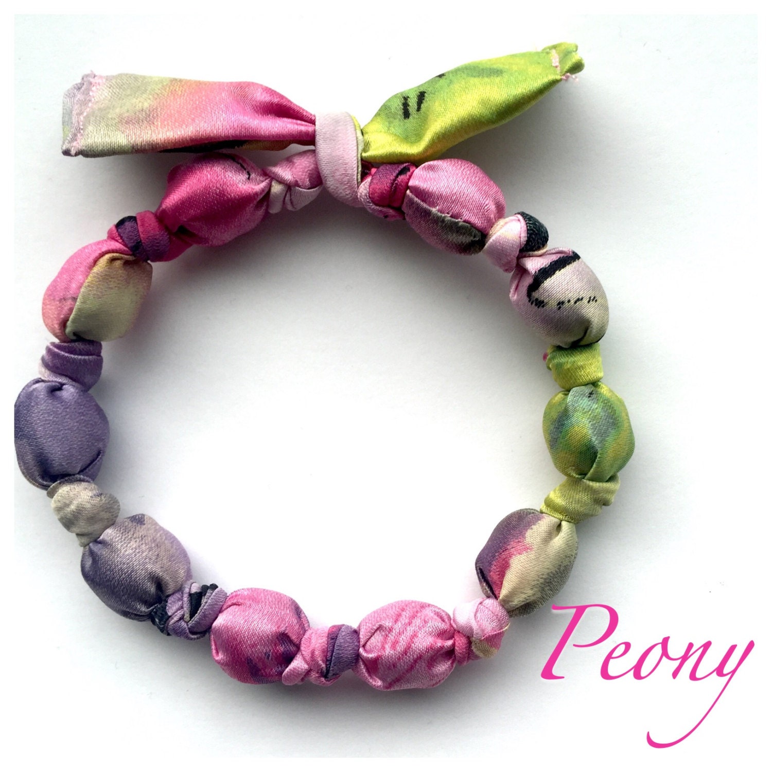 Handmade Fabric Covered Bead Bracelet Peony by HubCityCrafts