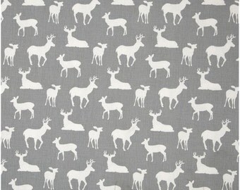 1 Yard Gray and White Deer Fabric - Premier Prints Storm and White Twill Deer Fabric ONE YARD