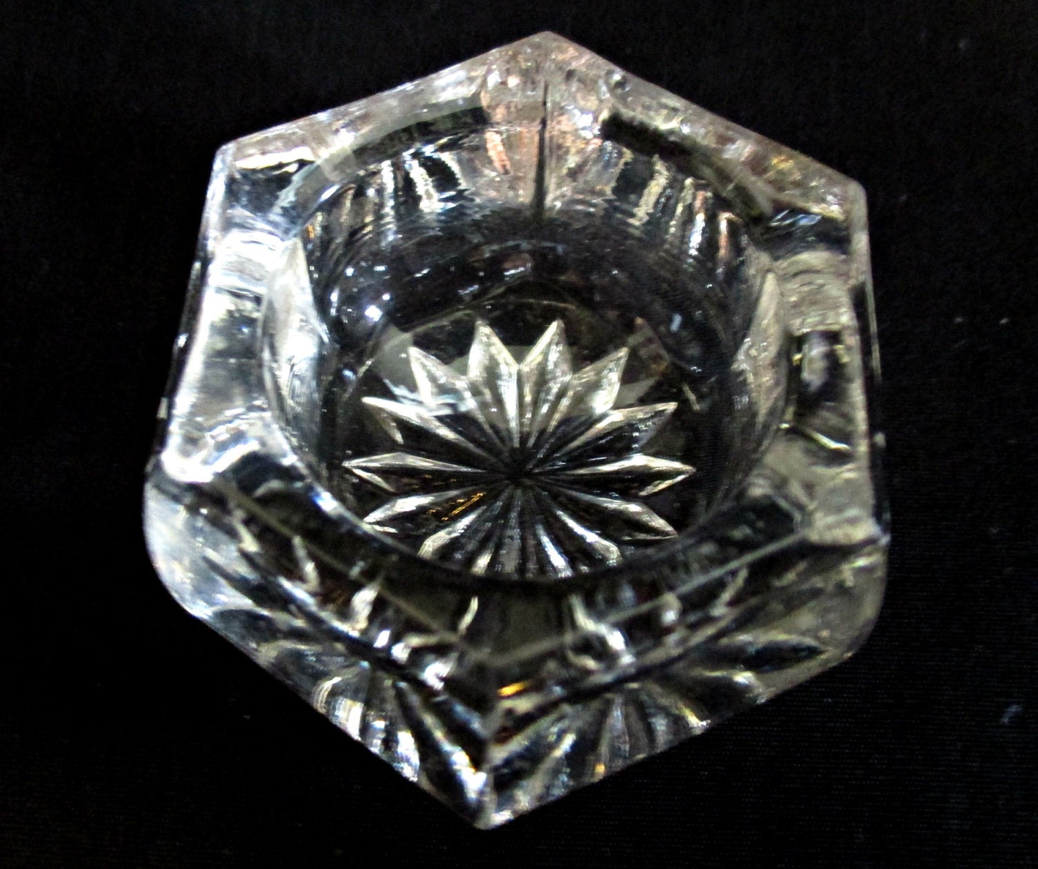 Open Salt/ Cellar Dip-Vintage Six-Sided Glass Open Salt Dish