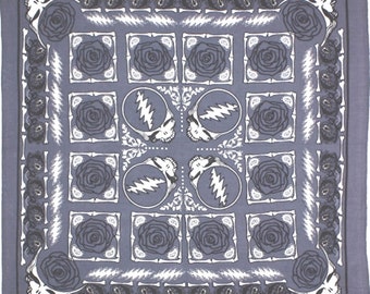 BANDANA - Bandanna. Cotton Bandana. Grateful Dead Steal Your Face Western Rose Bandana. GREY. sj