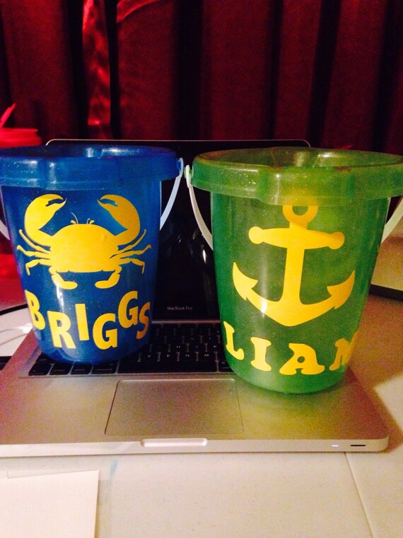 Personalized sand buckets for kids by TheSwirlySnail on Etsy