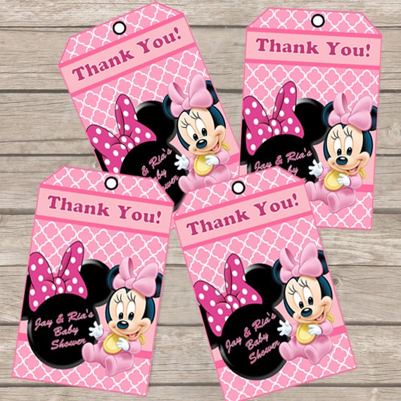 baby minnie mouse thank you tags favor tags by avascharlizeshop