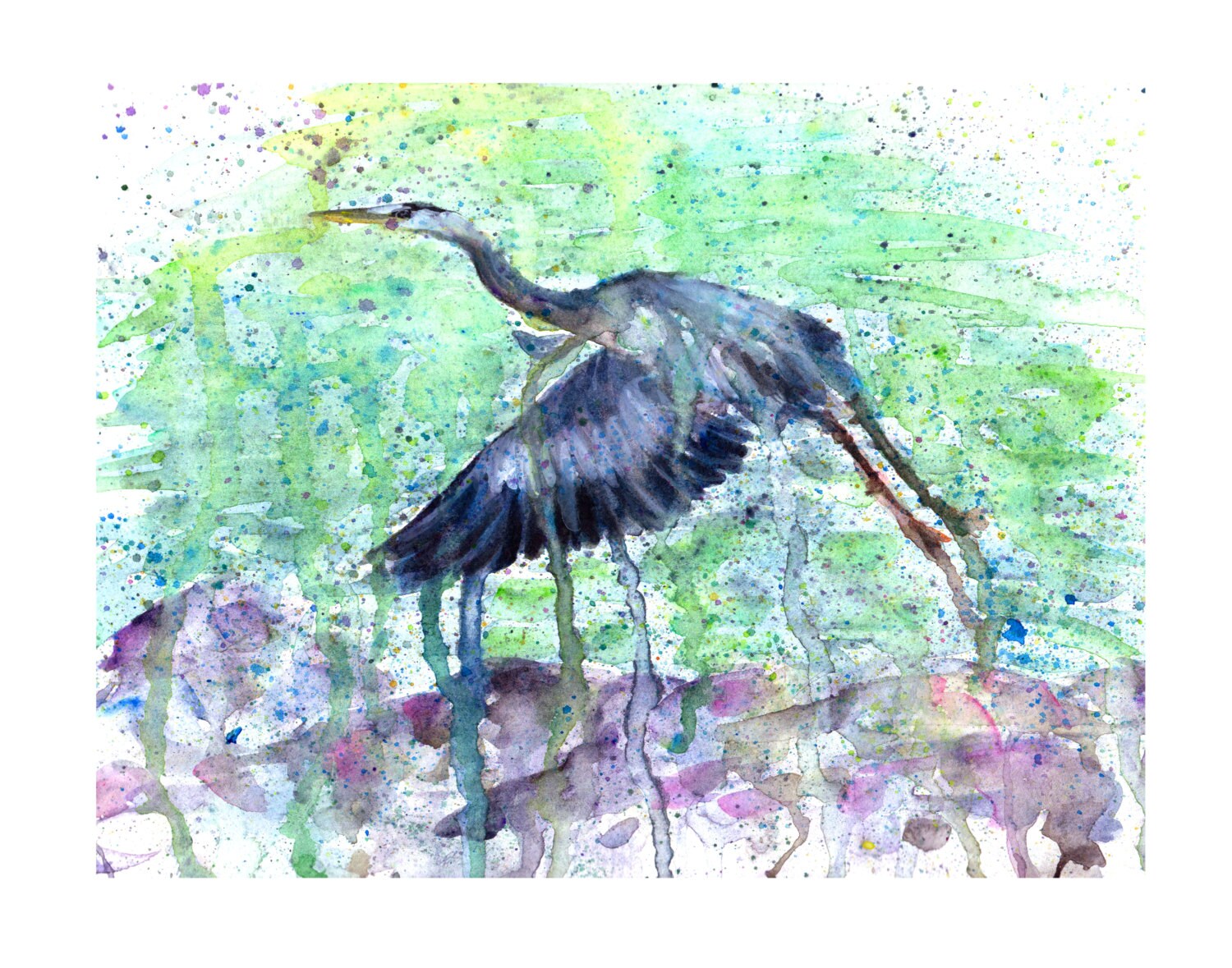 Blue Heron Watercolor Giclee Print
