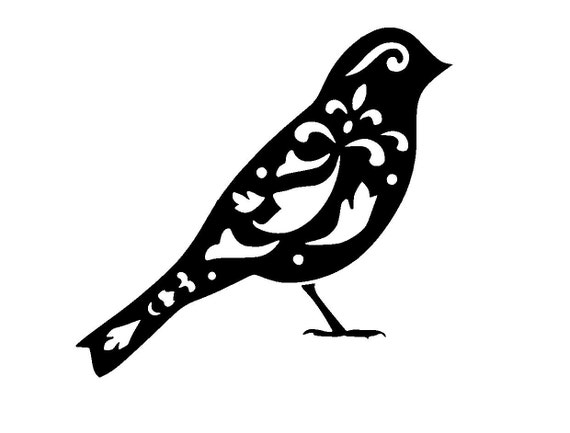 66 vintage bird design 2 stencil template