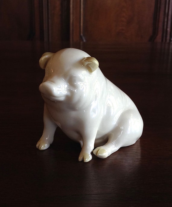 Vintage Belleek Pig Figurine Ireland