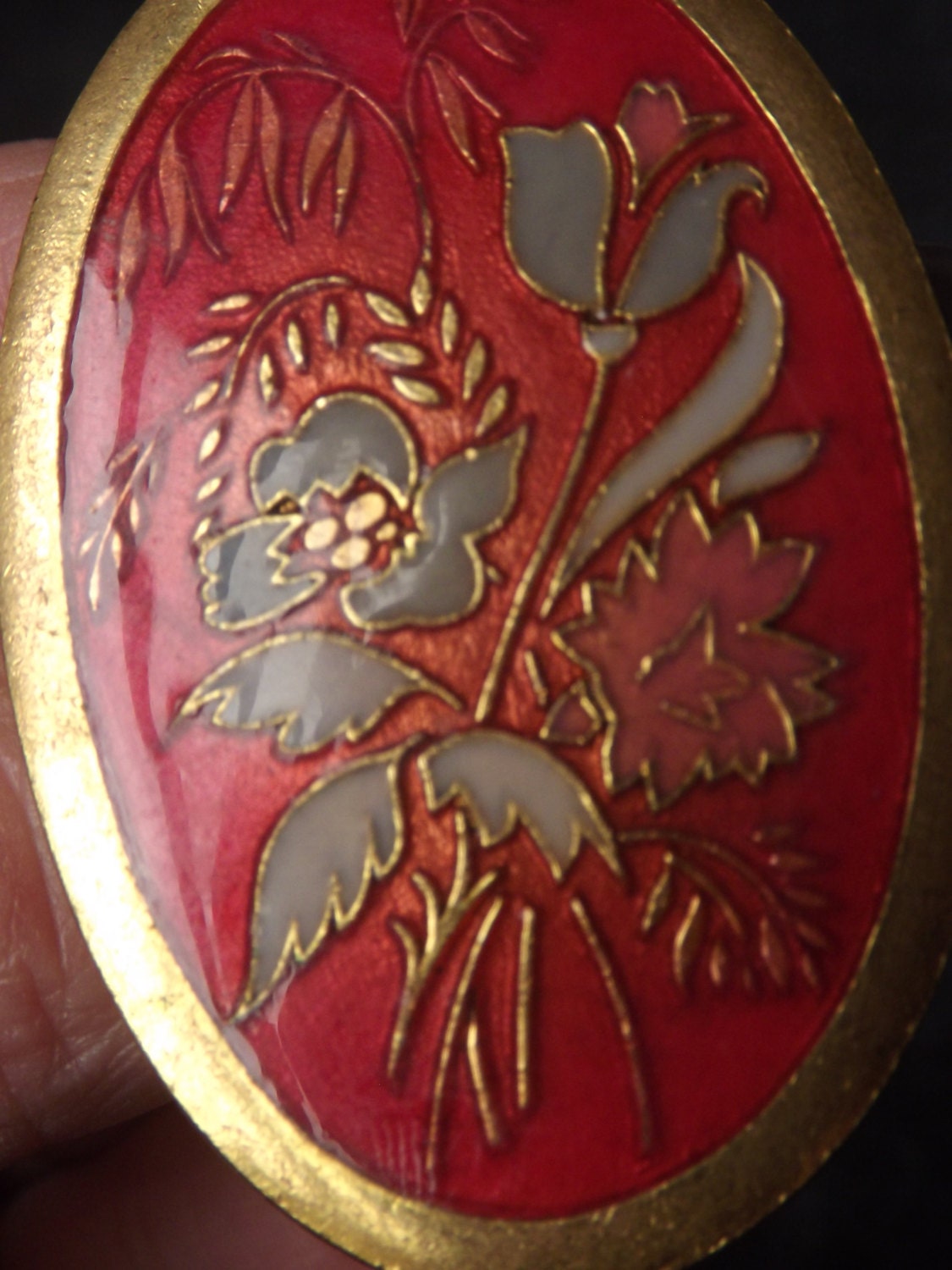 Vintage Brass Brooch Antique Brooch Enamel Encased