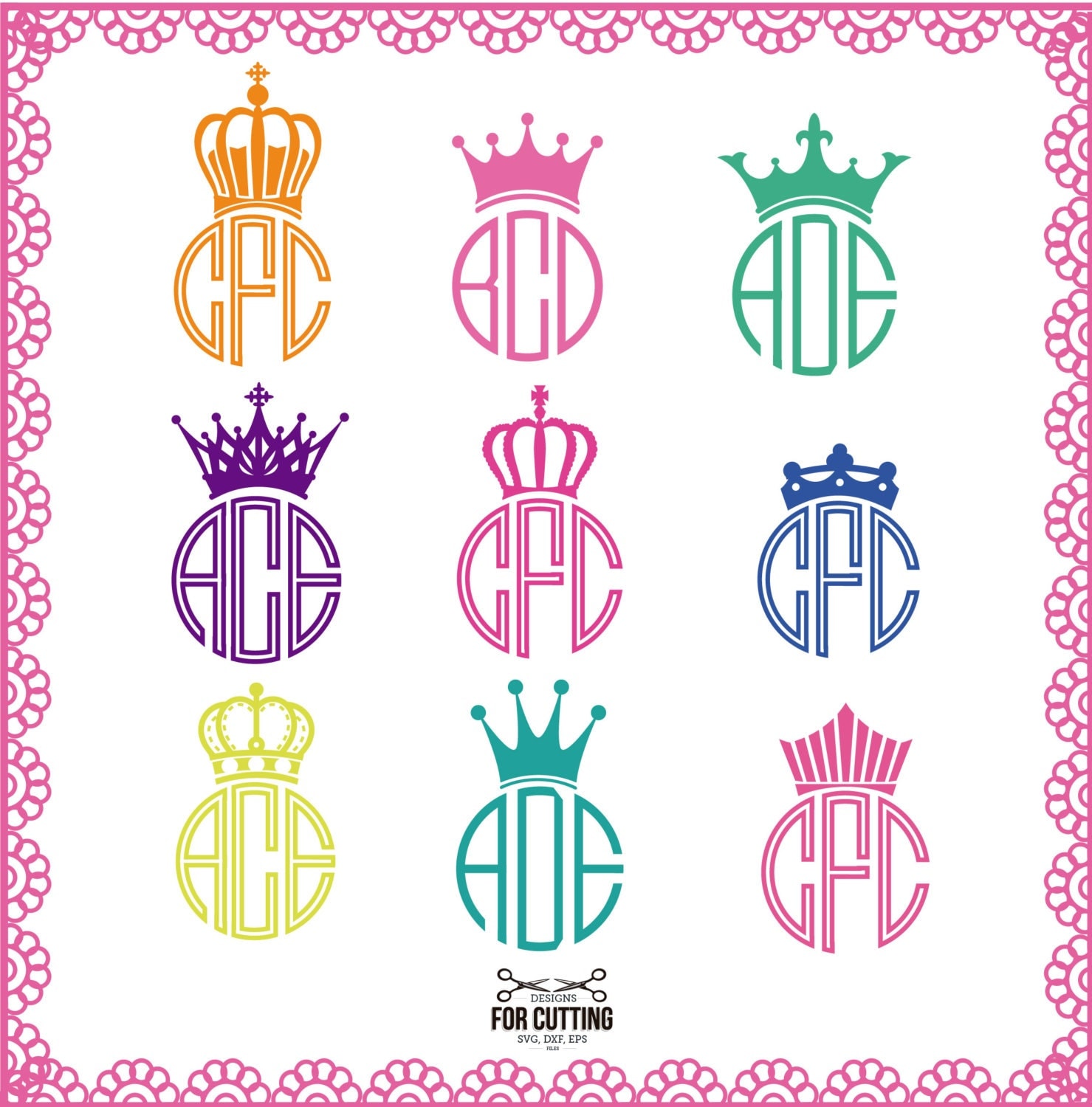 Download Crown Monogram Frames cut Files SVG DXF EPS. Cutting or