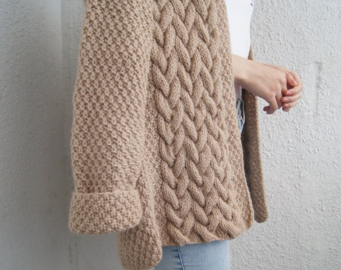 Beige Handmade Knit Oversize Free Size Cardigan Sweater, Choose your own color, Customer color
