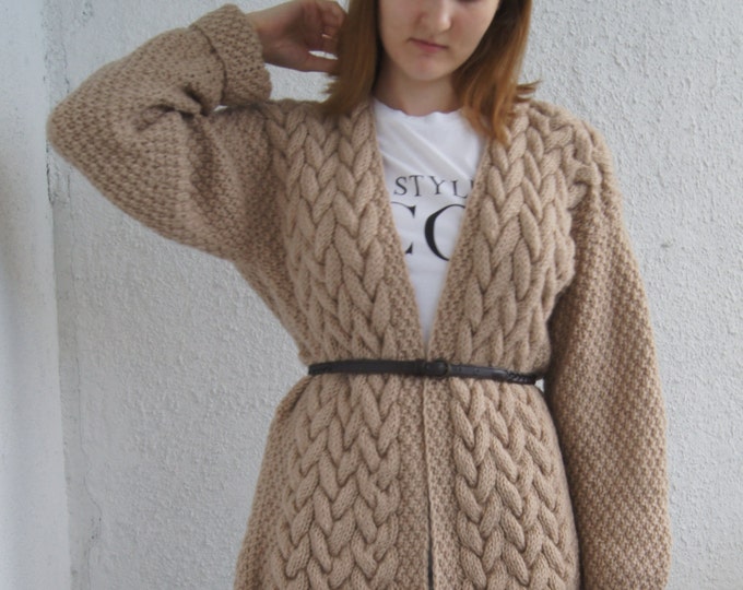 Beige Handmade Knit Oversize Free Size Cardigan Sweater, Choose your own color, Customer color