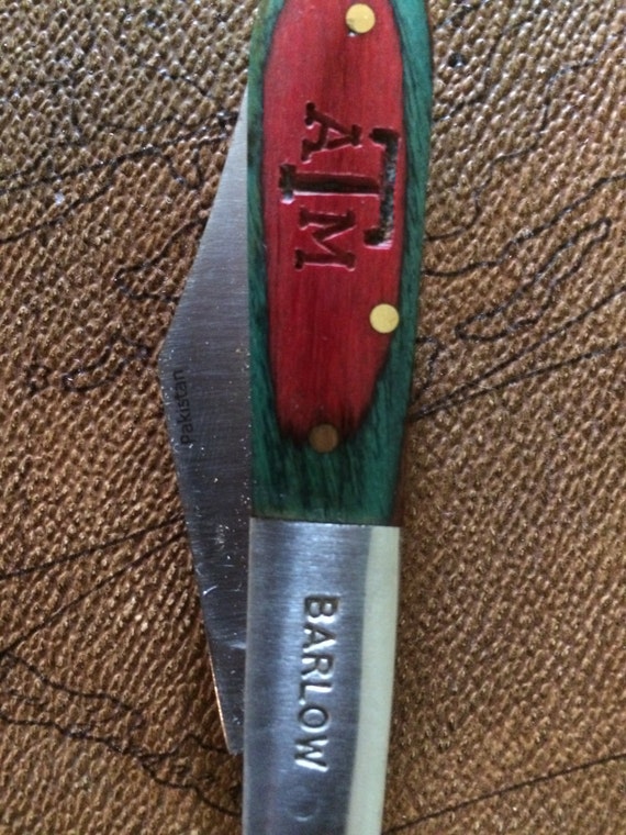 Texas A&M Hand Carved Barlow Pocket Knife by KnivesbyK on Etsy