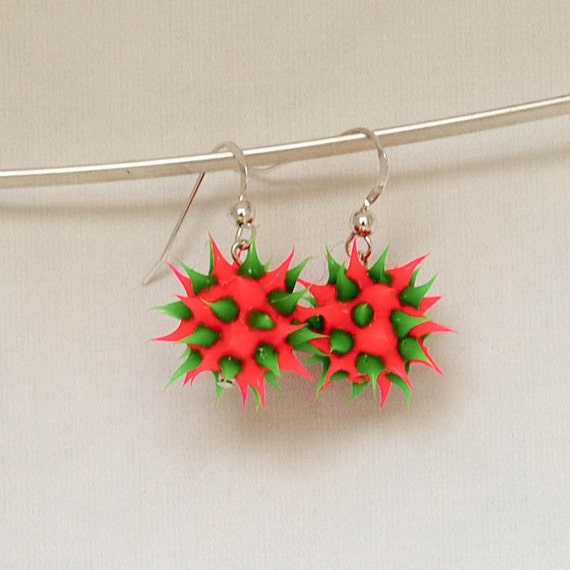 red and green spiky earrings spiky rubber earrings spiky