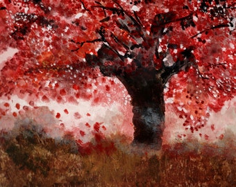 Crimson Tree - Original 12x16 Acrylic Painting by Ana Doolin