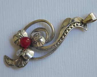 Vintage Sterling silver and Natural Ruby Necklace Pendant