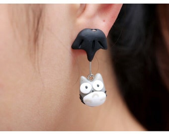 Umbrella Totoro Silver Earrings