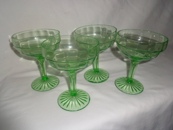 Block Optic Green Depression Glass Champagne by MemmoryAlley