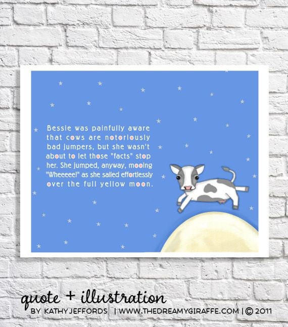 Nursery Rhyme Art The Cow Jumped Over The Moon by thedreamygiraffe