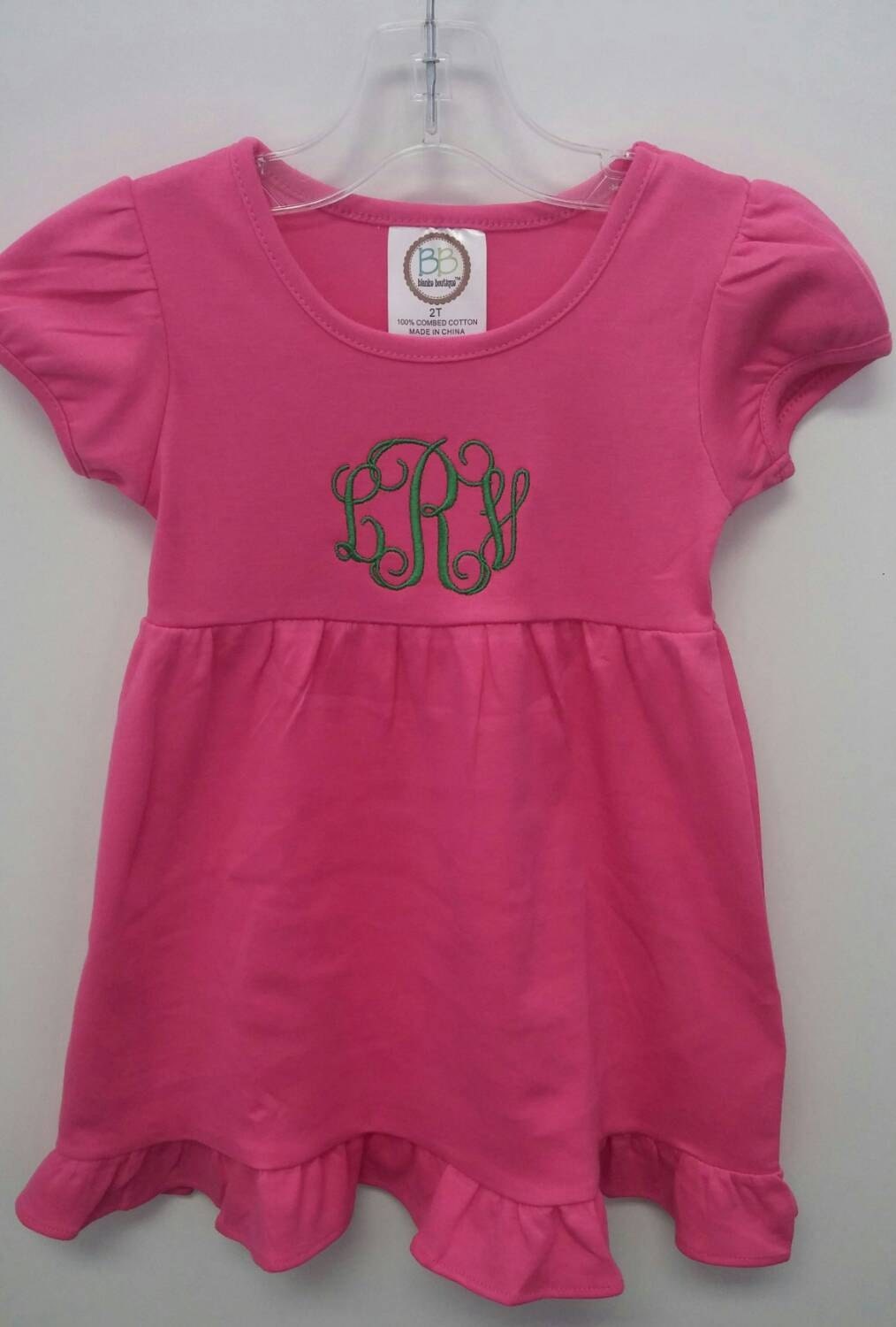 Boutique Monogrammed Embroidered Girls Knit Ruffle Dress