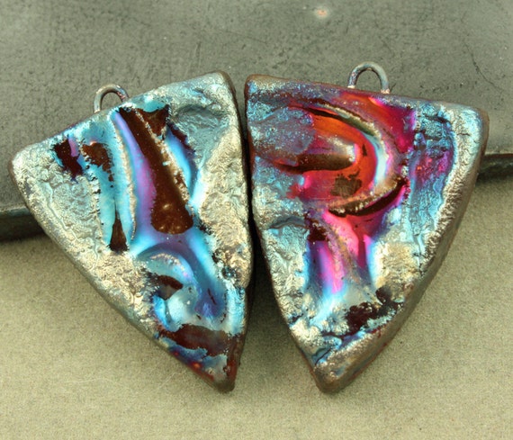 Urban Industrial Tribal Raku Earring Shield Earrings