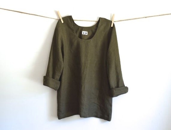 Items similar to Olive Linen Top, Long Sleeve Blouse, Flax Shirt, Linen ...