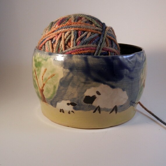 Sheep In Field Ceramic Yarn Bowl