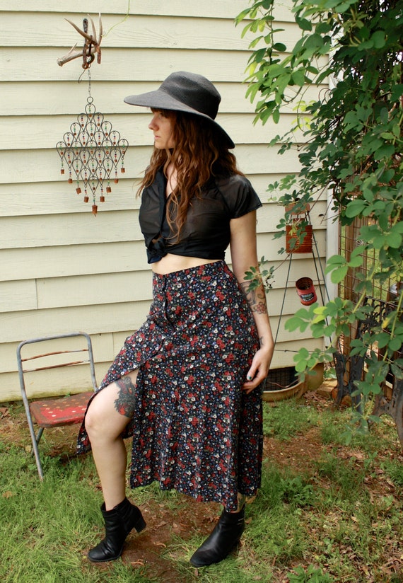 Items similar to Vintage 90s small button up maxi high waist skirt ...