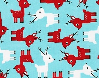 Ann Kelle, Jingle 3, Reindeer on Aqua Fabric, yard