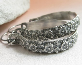 Summer Rose Sterling Silver Hoop Earrings, Floral Pattern Earrings, Romantic Silver Earrings, Metalwork Earrings, Contemporary Earrings