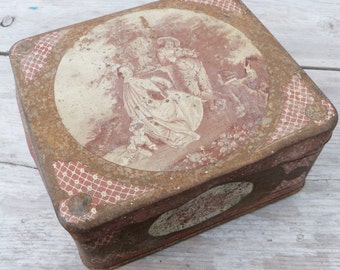 Vintage Antique 1900 old French tin box / Coffret des Familles