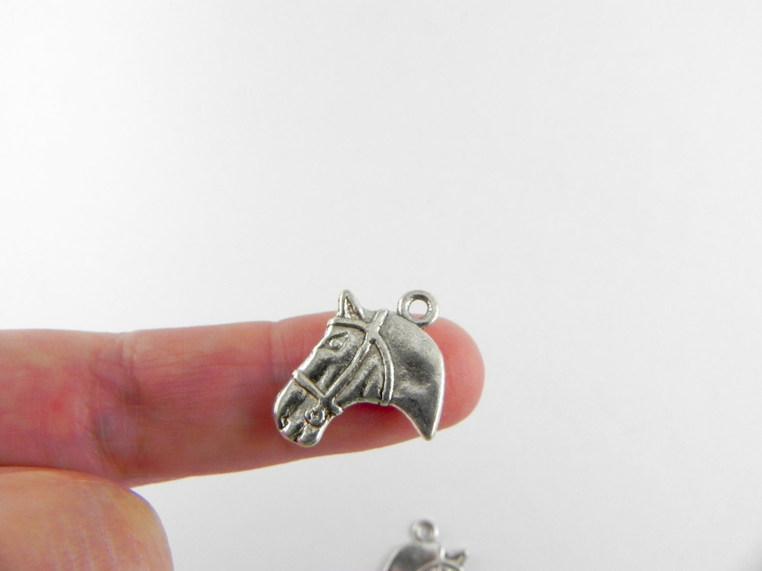 12 Horse Head Charms in Antique Silver double sided from