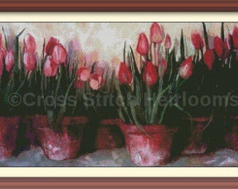 Potted Tulips Cross Stitch Pattern