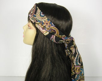Paisley Print Head Scarf Retro Hippie Head Scarf Western Head Scarf Bohemian Hair Wrap 70's Paisley Neck Scarf Skinny Scarves Womens Scarves