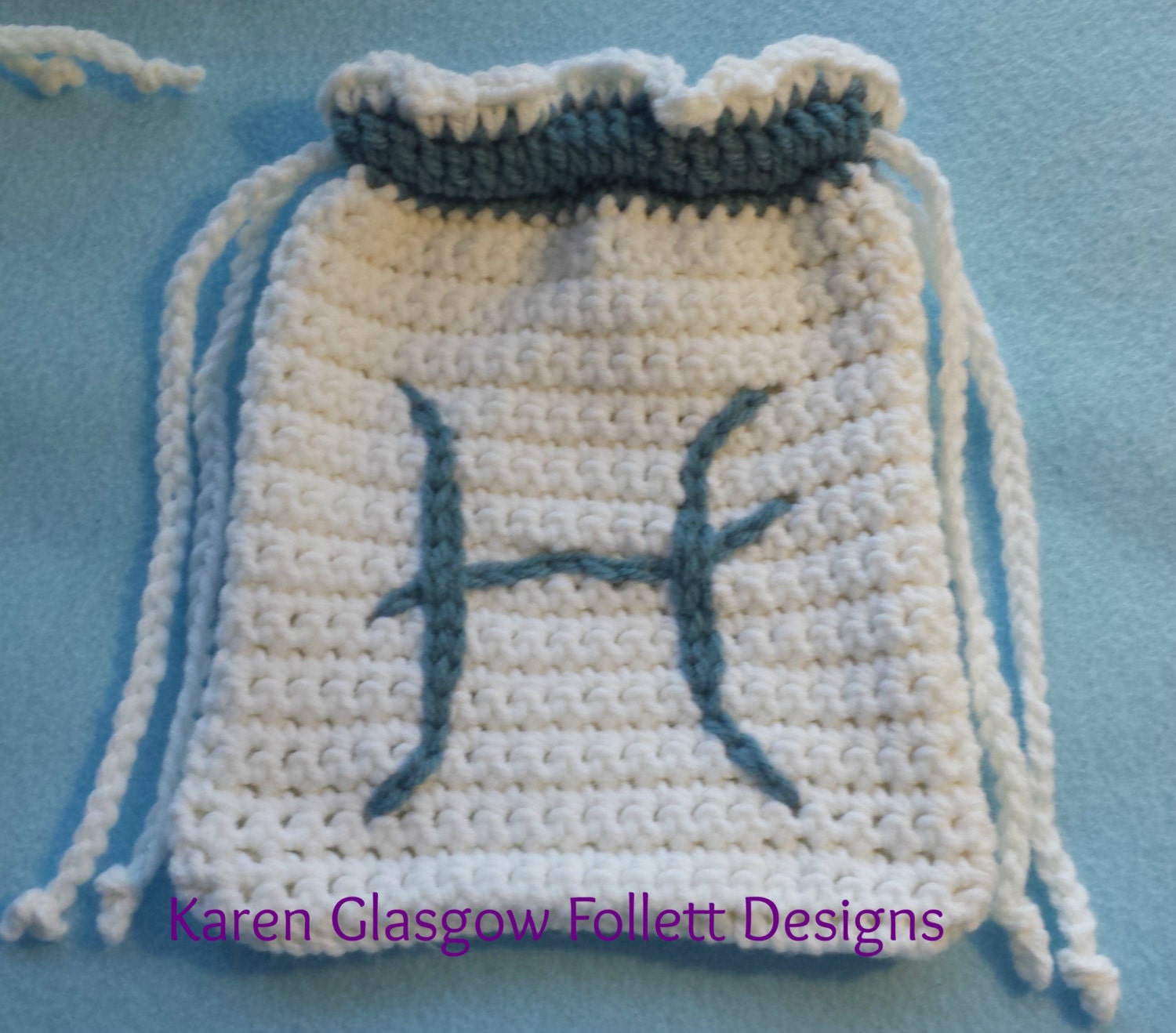Pisces Tarot Bag Hand Crocheted Double Drawstring In White and