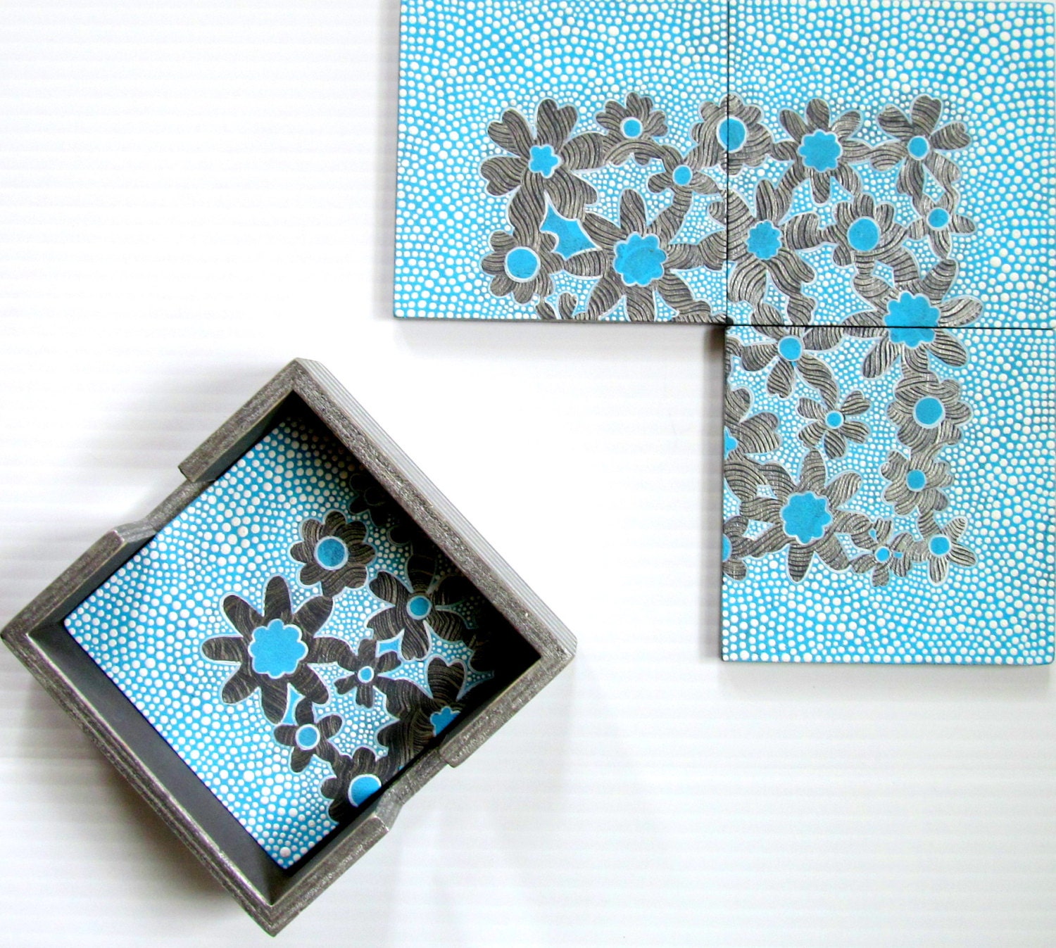 Hand Painted Wooden coasters Blue white and by PearlesPainting