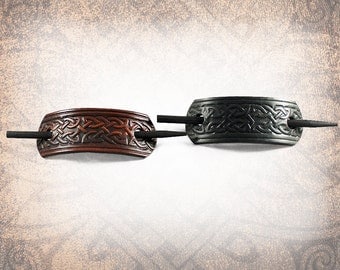 Large Leather Barrette Barrette, Hair Clip, Leather Barrette, Celtic Barrette, Hair Slide - Celtic - Custom to You (1 Barrette only)