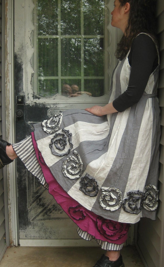 Gray and White Striped Swirly Bottom Dress M