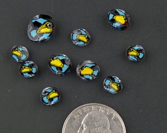 Handmade Lampwork Murrine Yellow/Blue Fish 104 COE Murrini slices 10