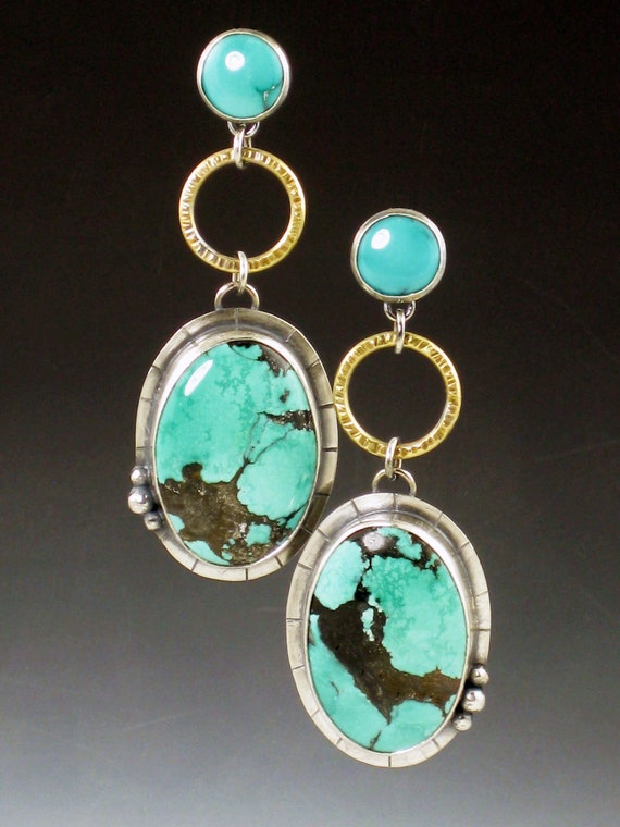 Turquoise Earrings Large dangle earrings by MicheleGradyDesigns