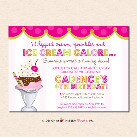 Sprinkles on Top Ice Cream Sundae Birthday Party Invitation (Digital File OR Cardstock Printed Cards Also Available) Il_570xn