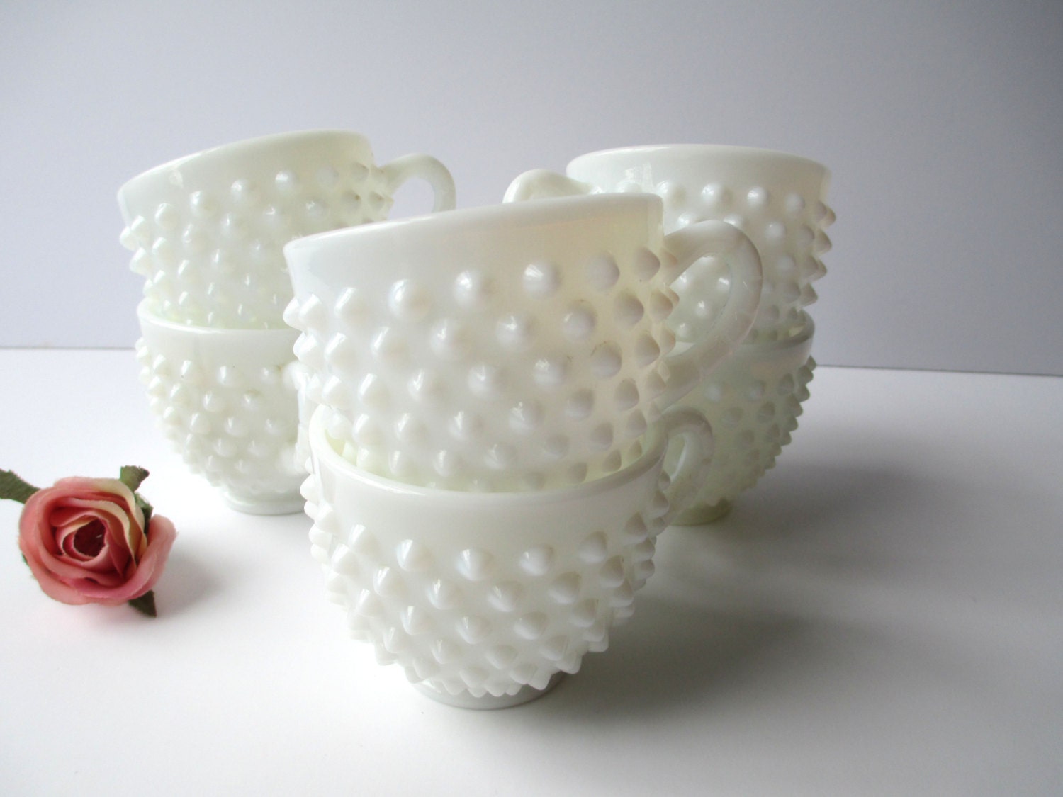 Vintage Fenton Milk Glass Hobnail Punch Cups Set of Six