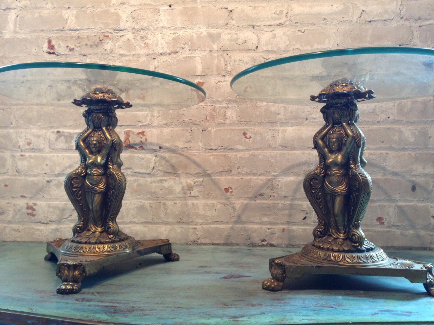 Vintage French Bronze Side Tables Hollywood Regency Tables Art Deco