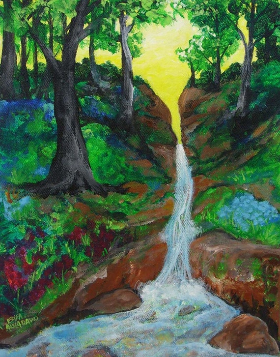 waterfall painting Forest Waterfall original acrylic